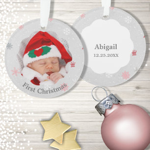 Baby Girl First Christmas Pink Snowflakes Photo Ornament