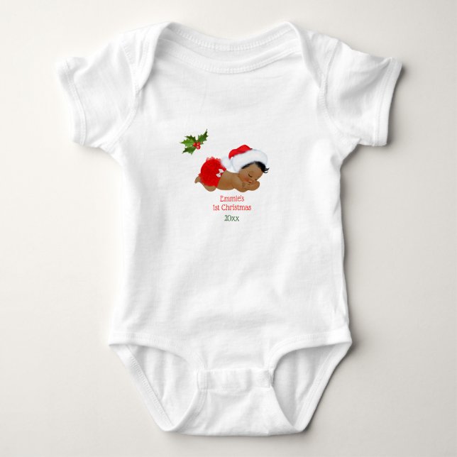 Baby Girl First Christmas Red Santa Hat Baby Bodys Baby Bodysuit (Front)