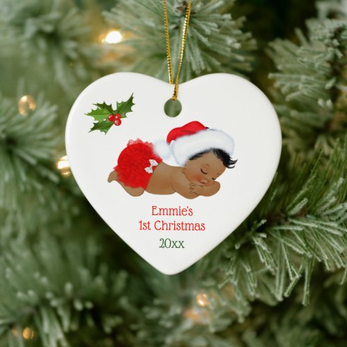 Baby Girl First Christmas Red Santa Hat Ceramic Or Ceramic Ornament