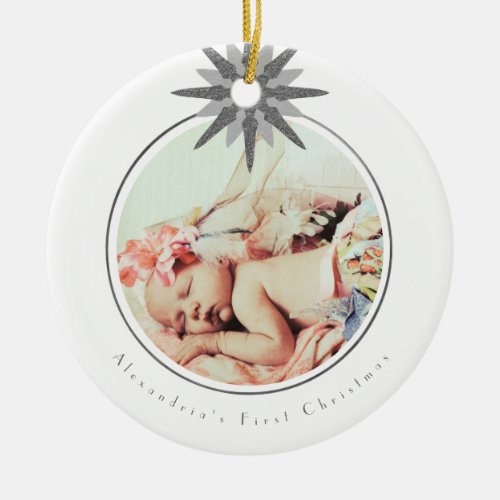Baby Girl First Christmas Silver Snowflake Photo Ceramic Ornament