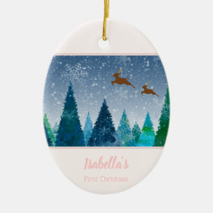 Baby Girl First Christmas Snowflake Photo Ceramic Ornament