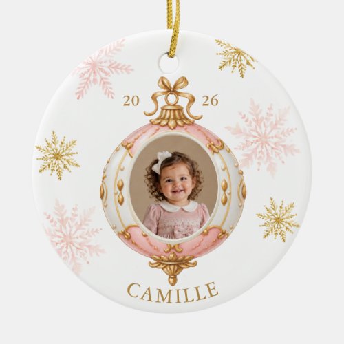 Baby Girl First Christmas Snowflake Photo Ornament