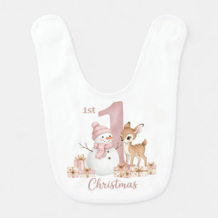 Baby Girl First Christmas Snowman Deer Bib