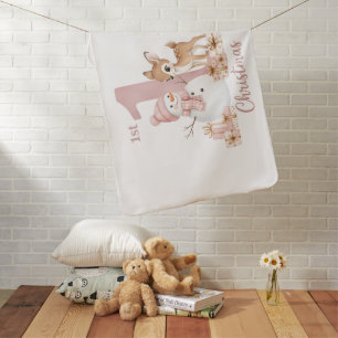 Baby Girl First Christmas Snowman Deer Blanket