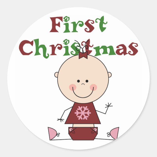 Baby Girl First Christmas T-shirts and Gifts Classic Round Sticker (Front)