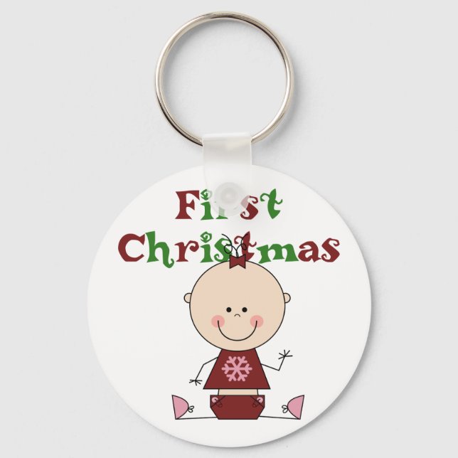 Baby Girl First Christmas T-shirts and Gifts Keychain (Front)