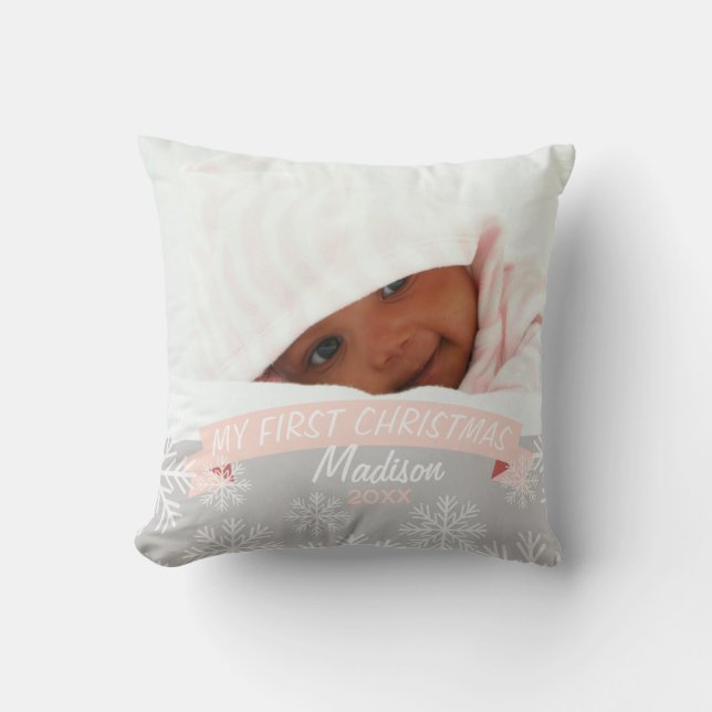 Baby Girl First Christmas | Throw Pillow (Front)