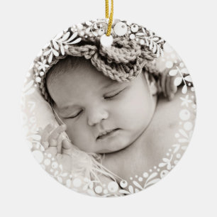 Baby Girl First Christmas White Berry Wreath Pink Ceramic Ornament