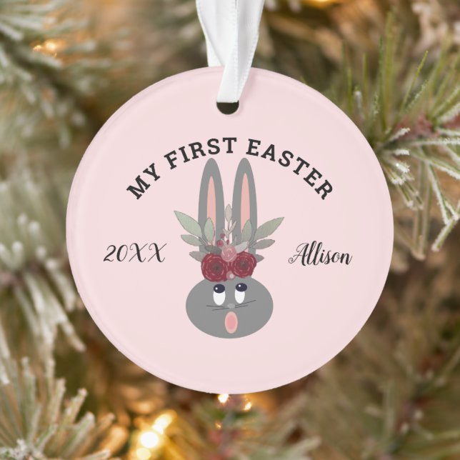 Baby Girl First Easter Pink Bunny Personalized Ornament (Tree)