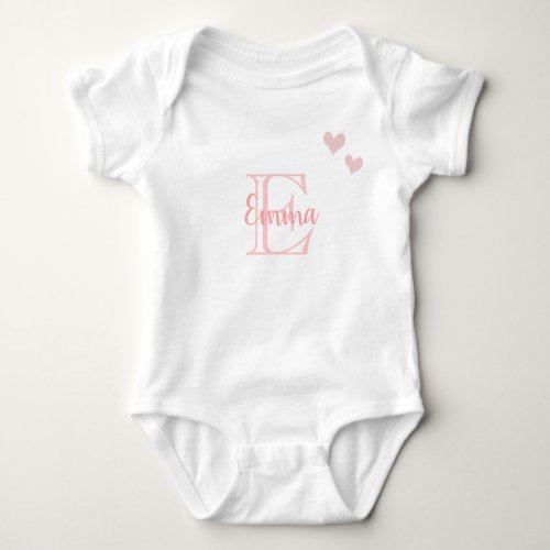 Baby Girl First Name Pink Monogram Heart Baby Bodysuit