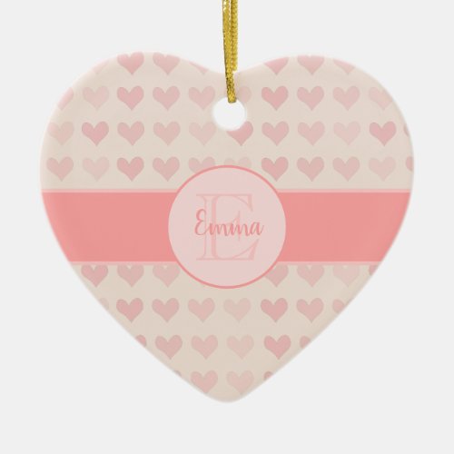 Baby Girl First Name Pink Monogram Heart Christmas Ceramic Ornament