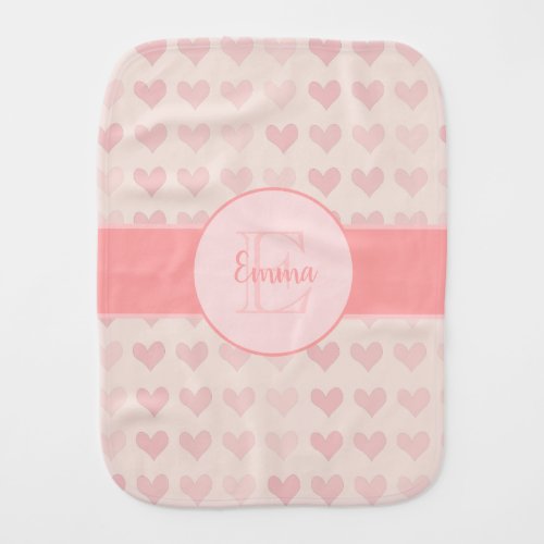 Baby Girl First Name Pink Monogram Heart Pattern Baby Burp Cloth