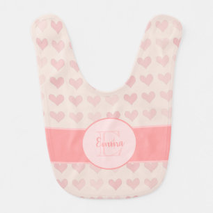 Baby Girl First Name Pink Monogram Heart Pattern Bib