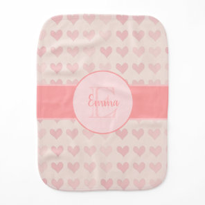 Baby Girl First Name Pink Monogram Heart Pattern Burp Cloth