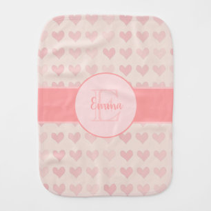 Baby Girl First Name Pink Monogram Heart Pattern Burp Cloth