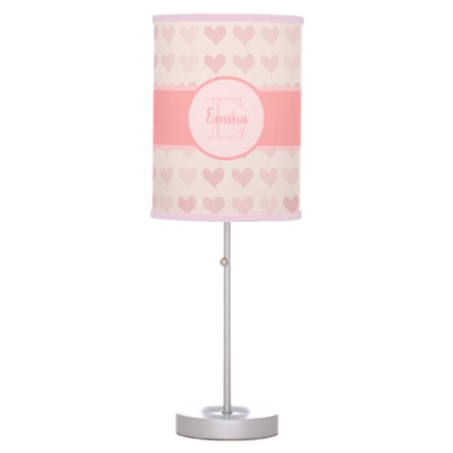 Baby Girl First Name Pink Monogram Heart Pattern Table Lamp
