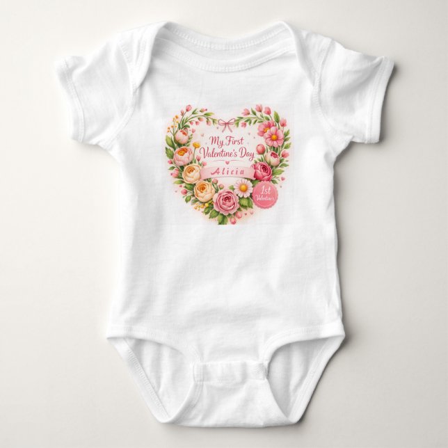 Baby Girl First Valentine’s Day Design Customize Baby Bodysuit (Front)