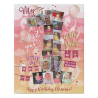 Baby Girl First Year In Photos, Keepsake Collage Faux Canvas Print