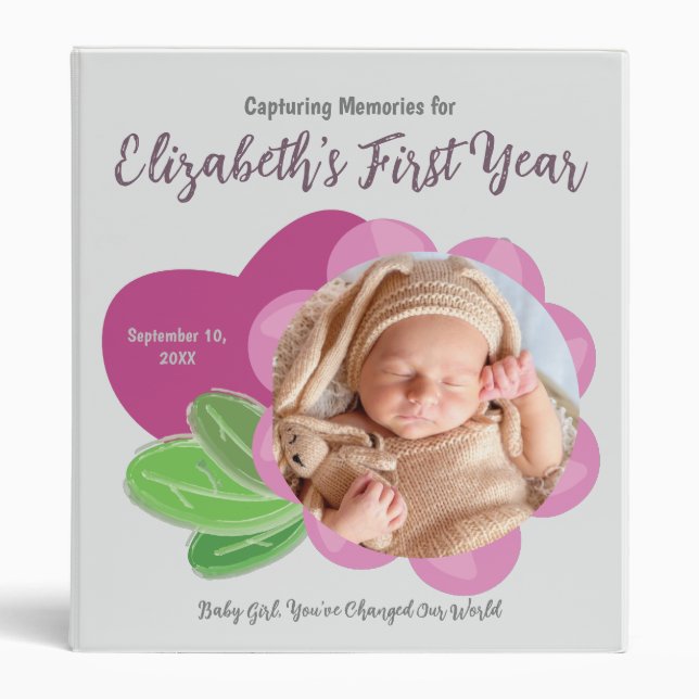 Baby Girl First Year Memory Album 3 Ring Binder (Front)
