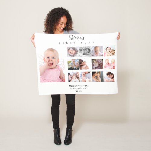 Baby girl First Year Photo Collage 12 months gift Fleece Blanket