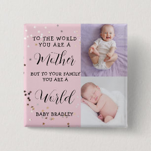 Baby girl First Year Photo Collage Keepsake pink Button