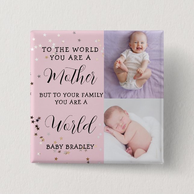Baby girl First Year Photo Collage Keepsake pink  Button (Front)