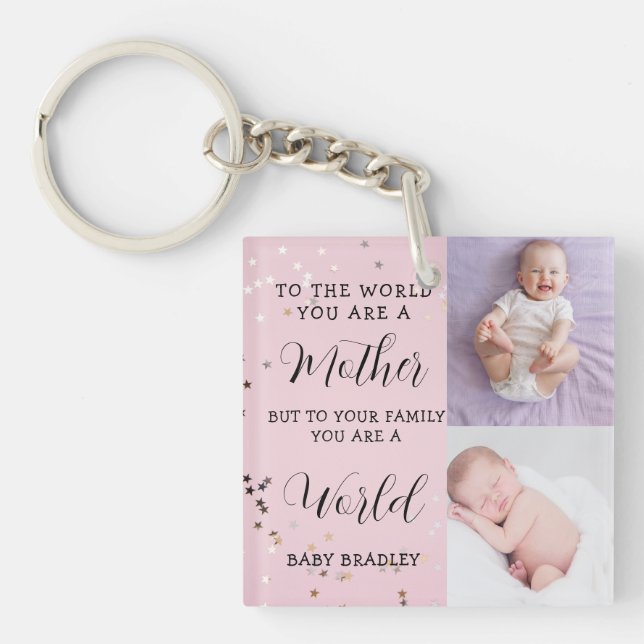 Baby girl First Year Photo Collage Keepsake pink  Keychain (Front)