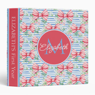 Baby Girl First Year Pink Stripes Bows Flowers 3 Ring Binder