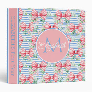 Baby Girl First Year Pink Stripes Bows Flowers 3 Ring Binder
