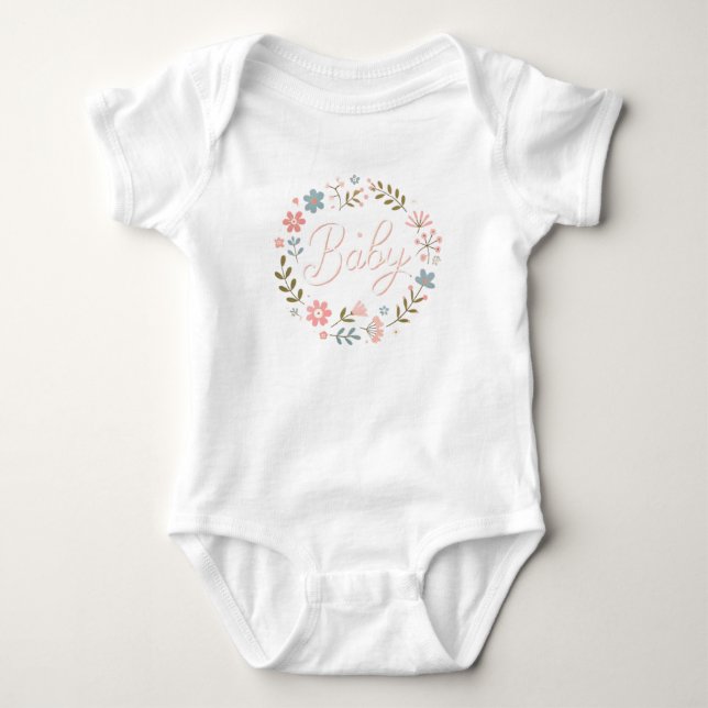 Baby Girl  - Floral "Baby" Design Baby Bodysuit (Front)