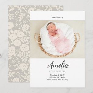 Baby Girl Floral Birth Announcement Postcard