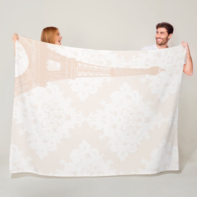 Baby Girl Floral Coral Pale Peach Eiffel Tower Fleece Blanket (In Situ)