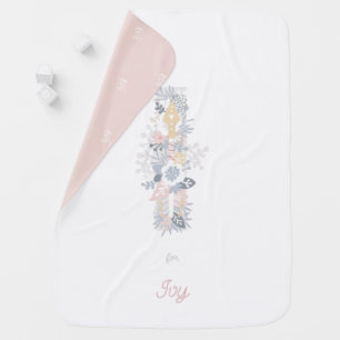 Baby Girl Floral Monogram Letter I Name Initials Blanket