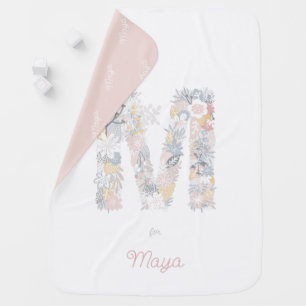 Baby Girl Floral Monogram Letter M Name Initials Blanket