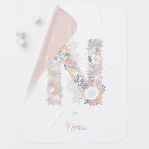 Baby Girl Floral Monogram Letter N Name Initials Baby Blanket