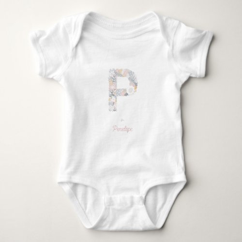 Baby Girl Floral Monogram Letter P Name Initials Baby Bodysuit