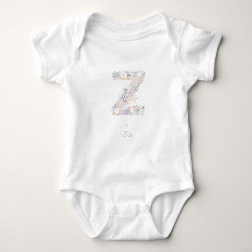 Baby Girl Floral Monogram Letter Z Name Initials Baby Bodysuit