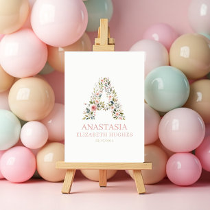 Baby Girl Floral Personalized Name and Birthdate Poster