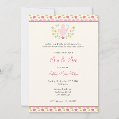 Baby Girl Floral Sip and See Invitation