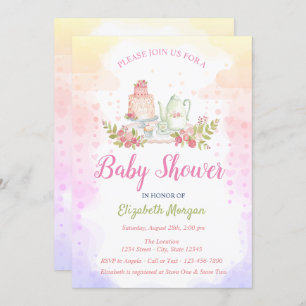 Baby Girl Floral Teapot Baby Shower Invitation