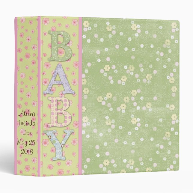 Baby Girl Flowers Scrapbook Photo Album Binder (Front/Spine)