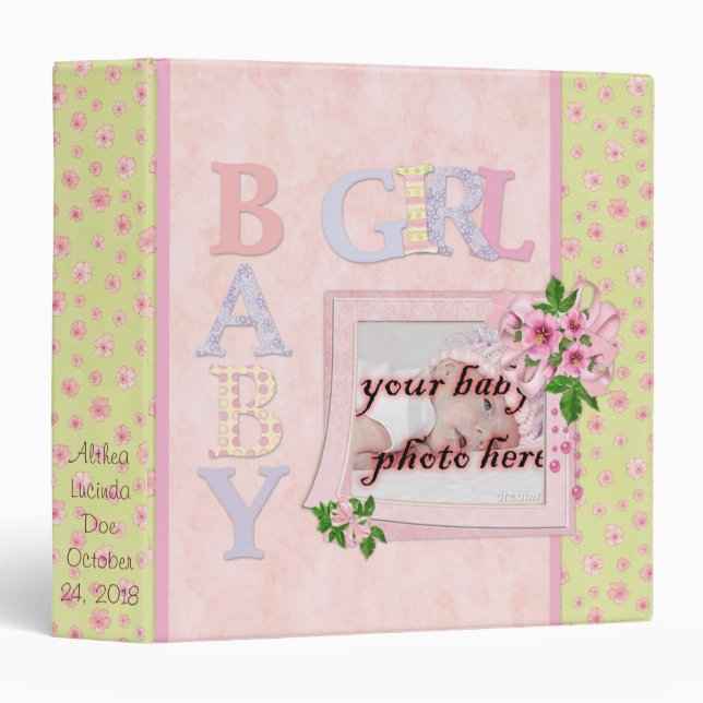 Baby Girl Flowers Scrapbook Photo Album Binder (Front/Spine)