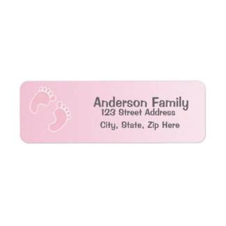 Baby Girl Foot Print Pink Address Label