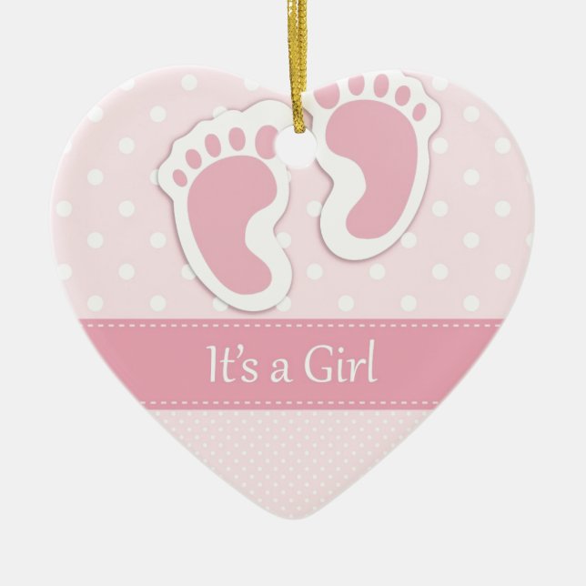 Baby Girl Footprints Adorable Ceramic Ornament (Front)