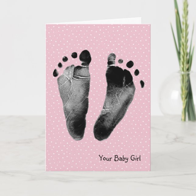 Baby Girl Footprints on Polka Dots Card (Front)