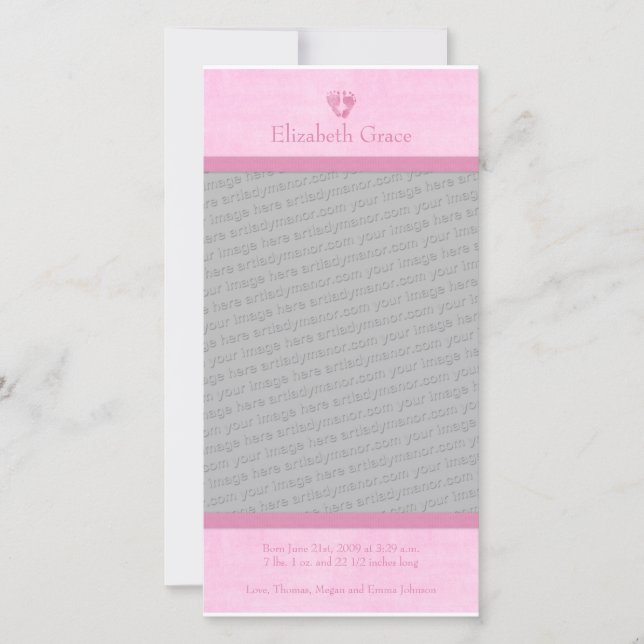 Baby Girl Footprints Photo Birth Announcement (Front)