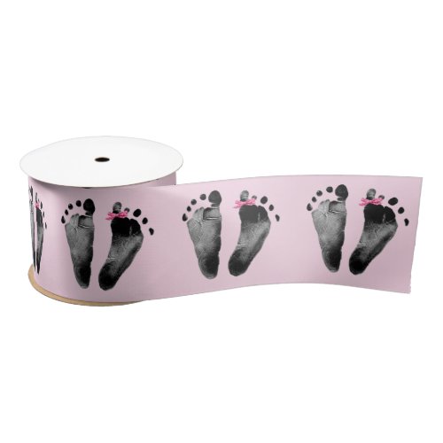 Baby Girl Footprints with Bow Satin Ribbon