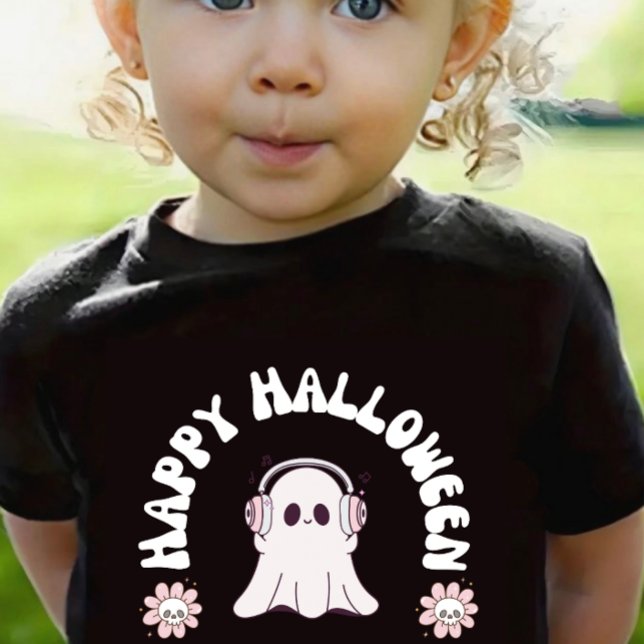 Baby Girl Ghost Happy Halloween Toddler Girl Skate T-Shirt (Creator Uploaded)