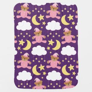 Baby Girl Gift Bear and Stars Swaddle Blanket