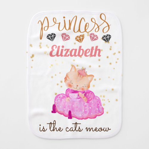 Baby Girl Gifts 1st Birthday Shower Princess Cats  Baby Burp Cloth